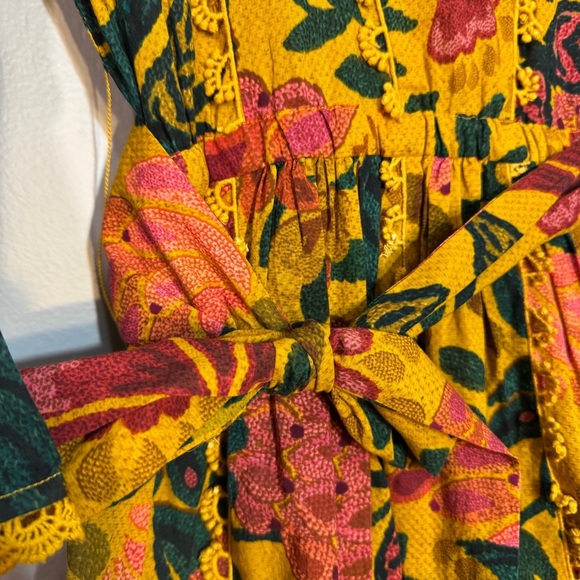FARM RIO Yellow Flowerdoscopic Mini Dress NWOT Size Small Floral Sash boho‎ - Picture 5 of 16